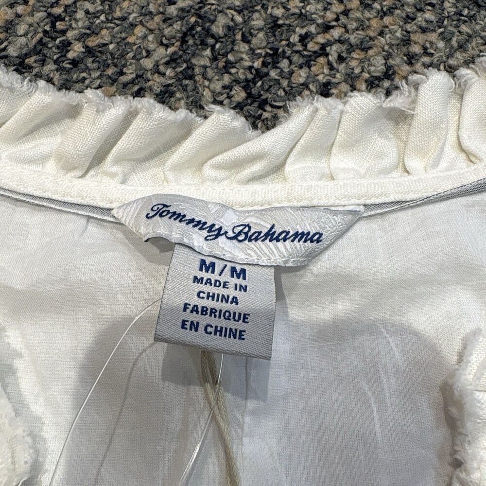 Tommy Bahama Two Palms Double Ruffle Dress Linen In White New Size Medium - Picture 4 of 8